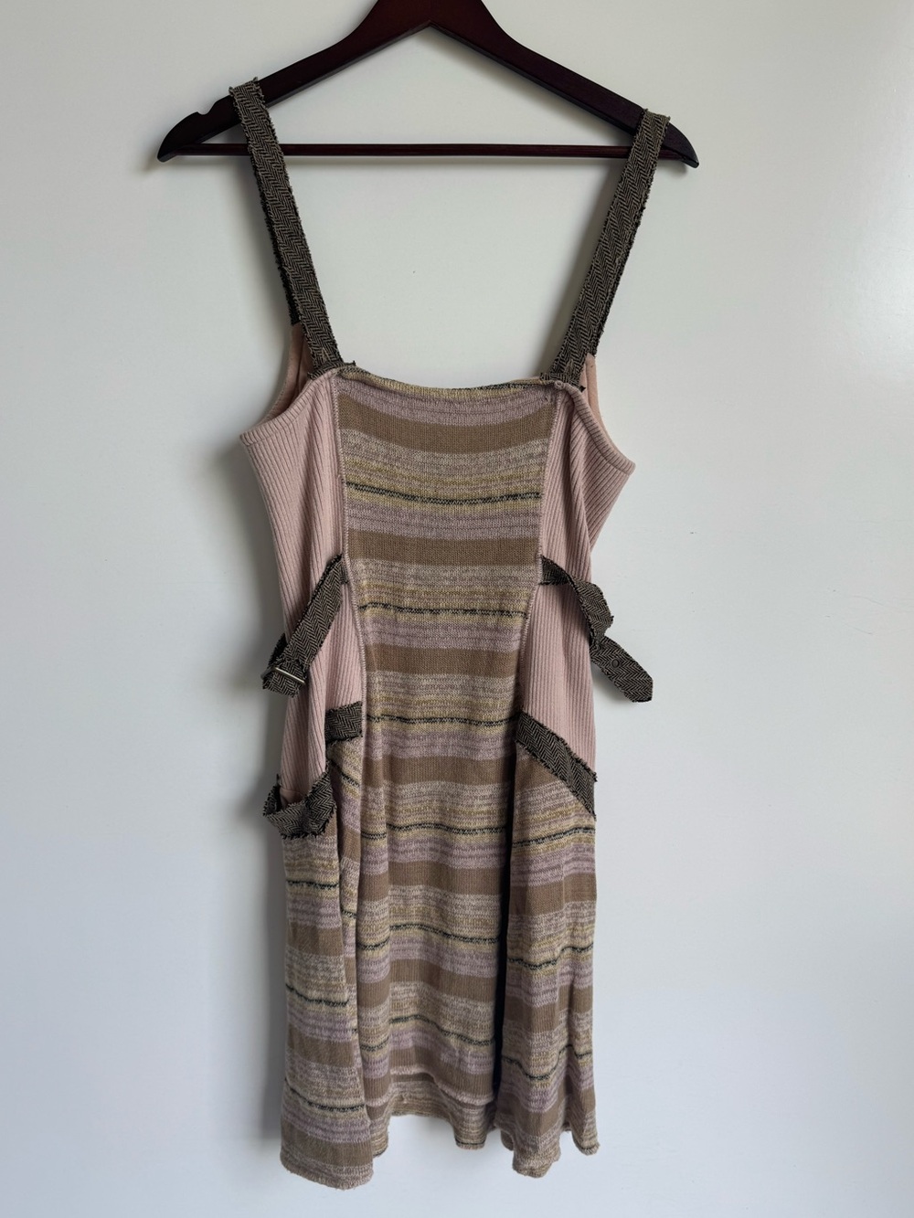 Free People Mixed Knit Striped Strap Dress Large Y2K boho vintage indie sleeze - Picture 3 of 9